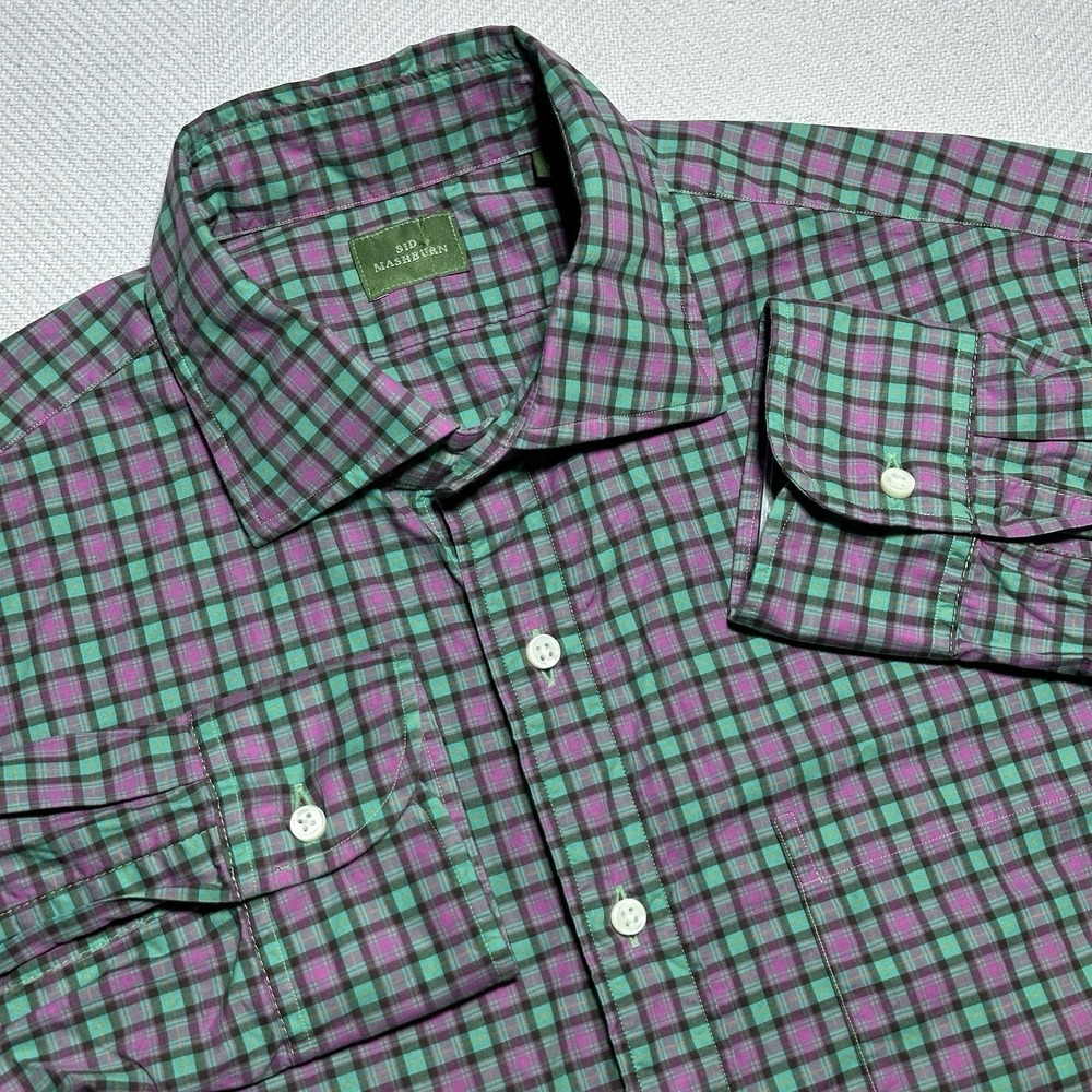 Sid Mashburn Button Up Shirt Mens Medium Pink Green Plaid Classic Pocket Cotton